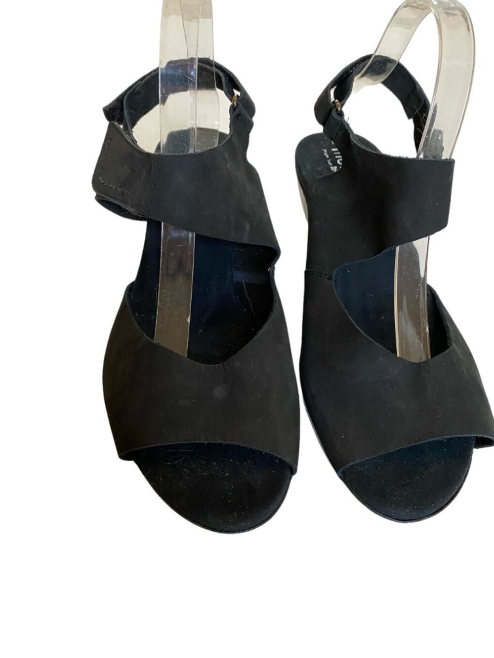 Munro Black Slingback Sandals Women Cone Heel Hook & Loop Strap 2.5” 10 1/2W